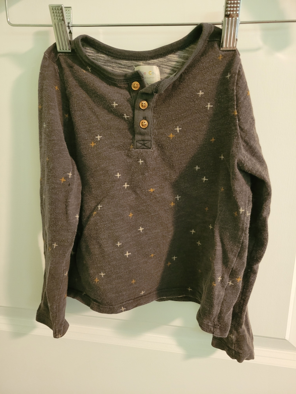 Organic Cotton Children's Dark Gray Crewneck with Henley Buttons